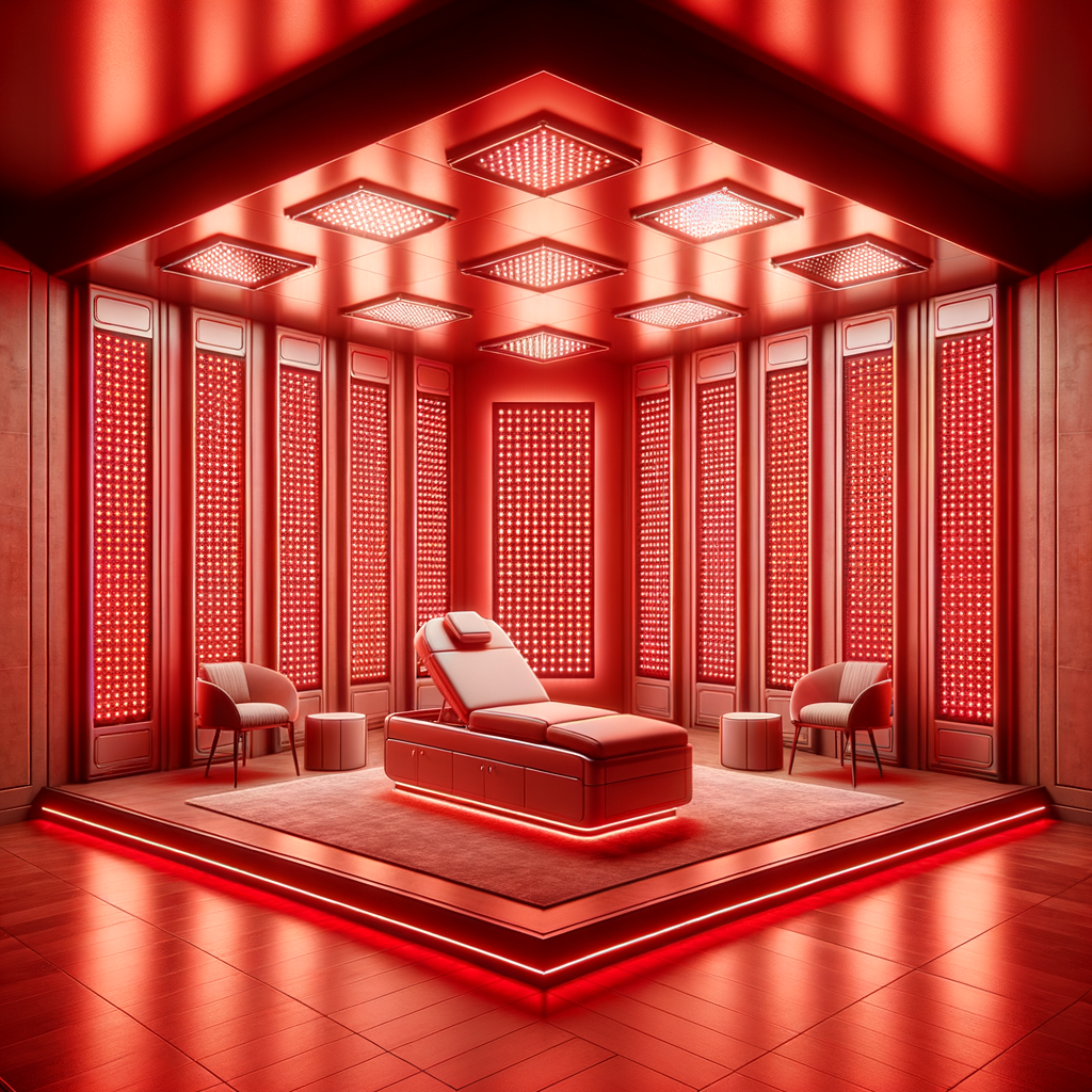 Professional red light therapy treatment room with LED panels