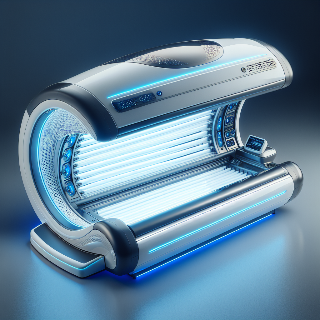 Modern tanning bed equipment with blue accent lighting